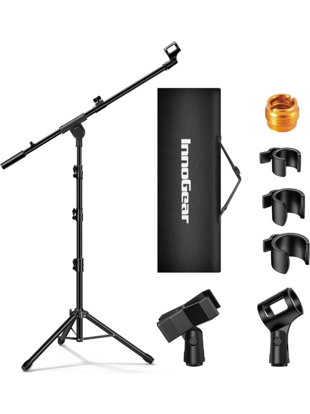 Adjustable Tripod Boom Arm Microphone Stand - Floor Mic Stand for Recording